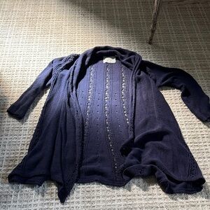 Angel Of The North Navy Open-Front Knit Cardigan